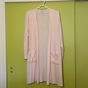 Nine West long, pink, ribbed cardigan, size XL